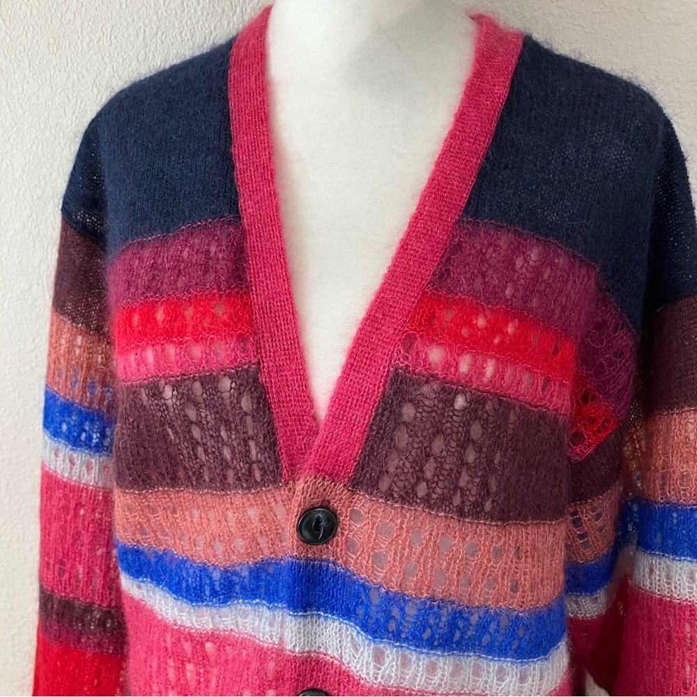 RAG & BONE Oversized Cardigan Sweater M Mohair Silk Stripe Streetwear Bohemian - Picture 3 of 14